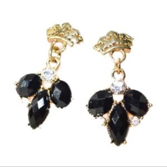 JUICY COUTURE Earrings Crystal Drop Crown Earrings Black - Picture 1 of 2